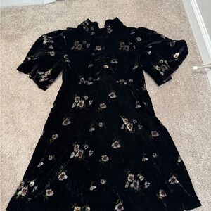 Free People Black Floral Velvet Dress